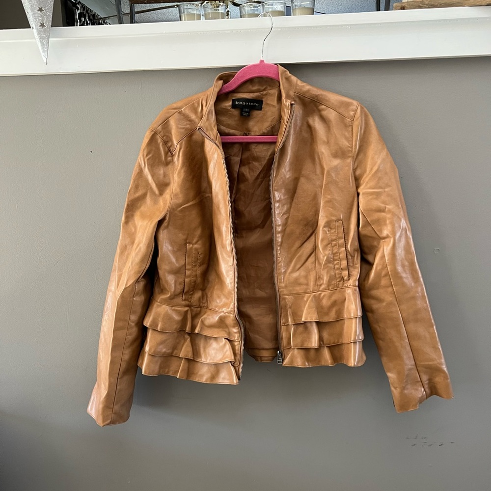 Faux leather jacket with ruffles (so many compliments!)